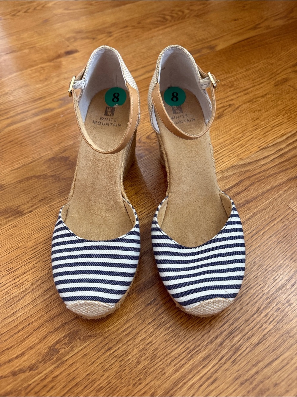 White Mountain Striped Espadrille Wedge Sandals Size 8